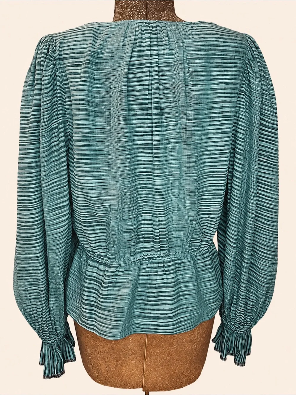 Ulla Johnson Ophelia Teal Striped Cotton Peplum Blouse Size 12